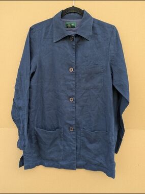Lauren Ralph Lauren 100% Linen Jacket LRL Crest Minimalist Women Small Navy Blue